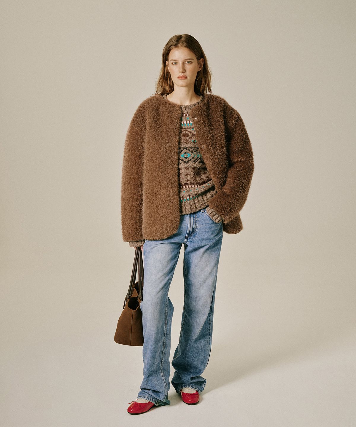 그린버터(GREENBUTTER) Shearling Suede Jacket (Brown)