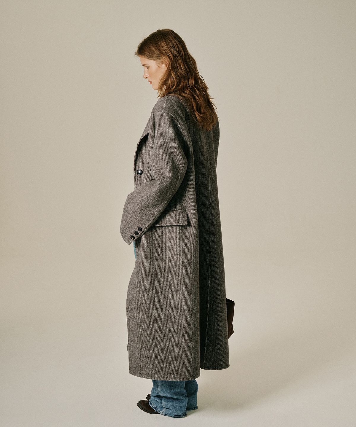 그린버터(GREENBUTTER) Handmade Herringbone Long Coat (Brown)