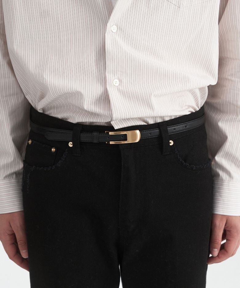 THIN ELLIPES LEATHER BELT - GOLD