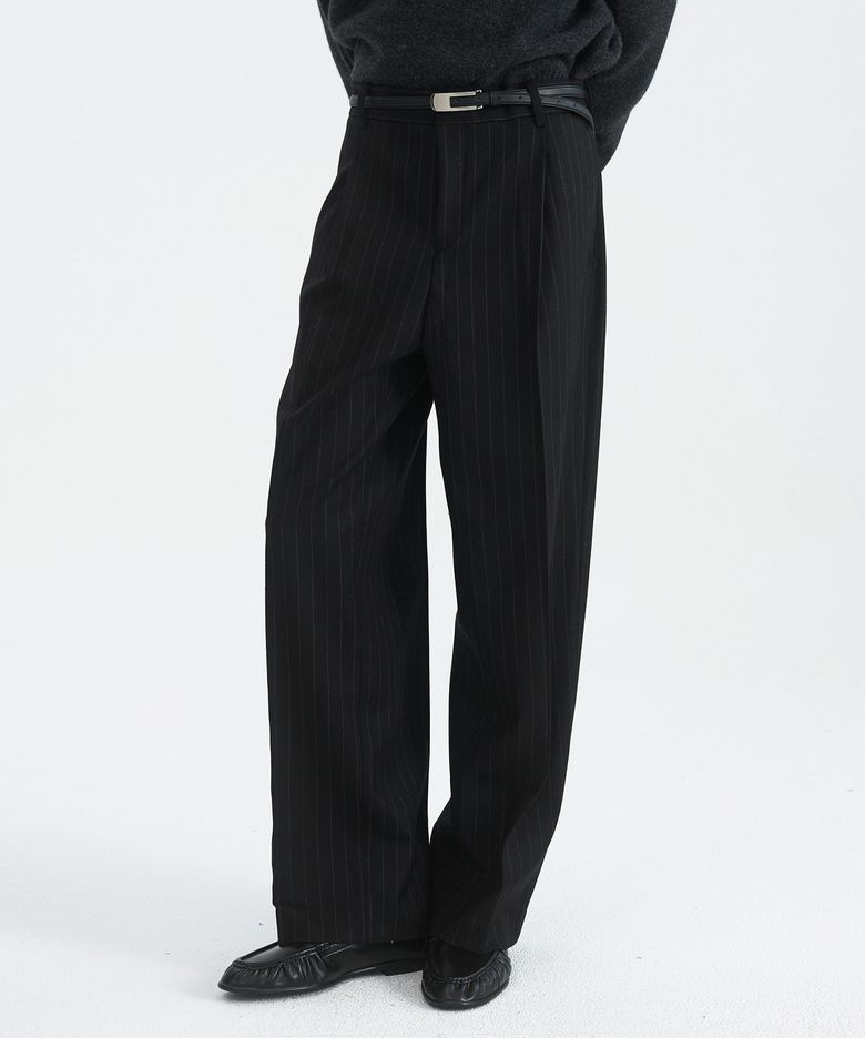 PLEATED WOOL TROUSERS - STRIPE BLACK
