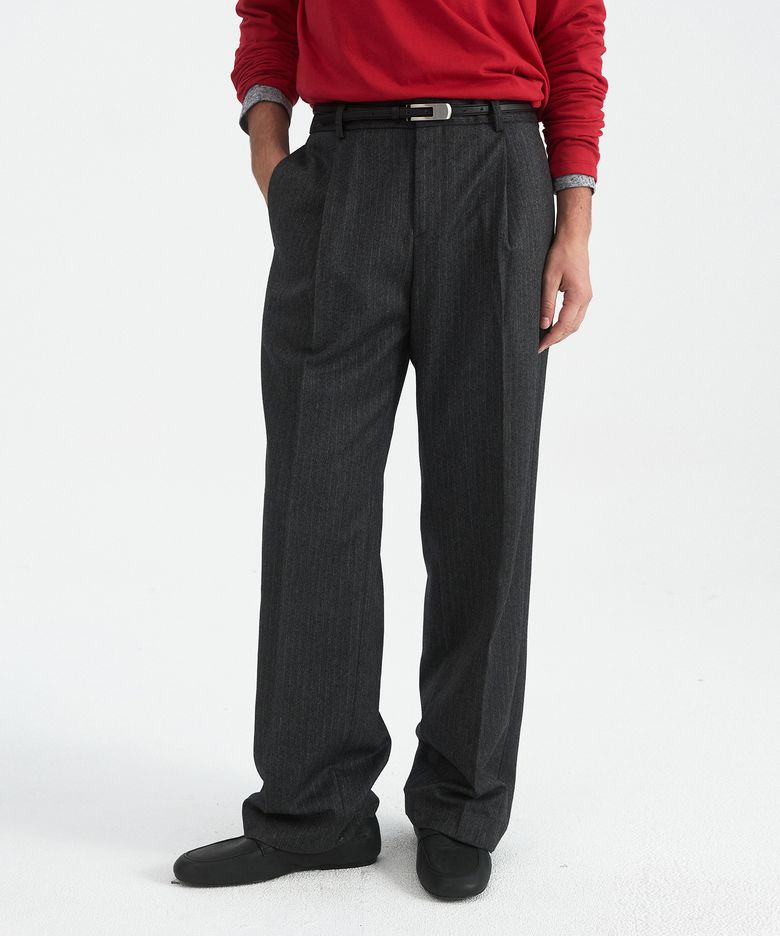 PLEATED WOOL TROUSERS - HARRINGBON CHARCOAL