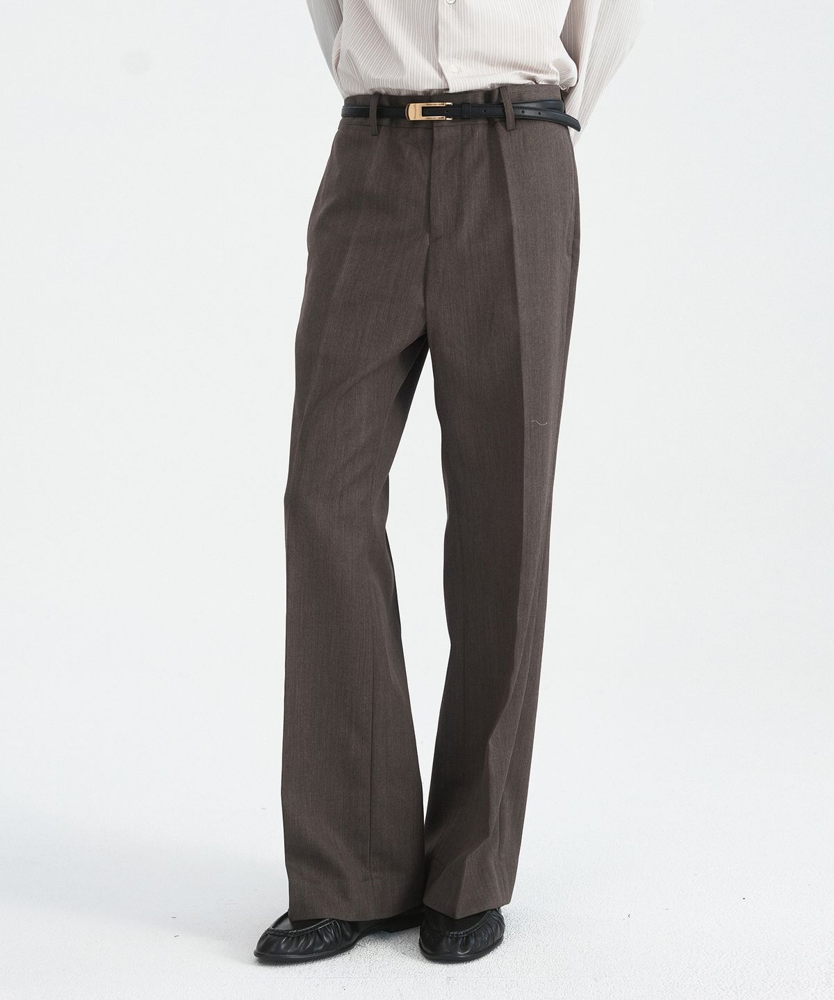 윈더(WINDER) CORE WOOL SEMI-FLARED TROUSERS - MELANGE TAUPE