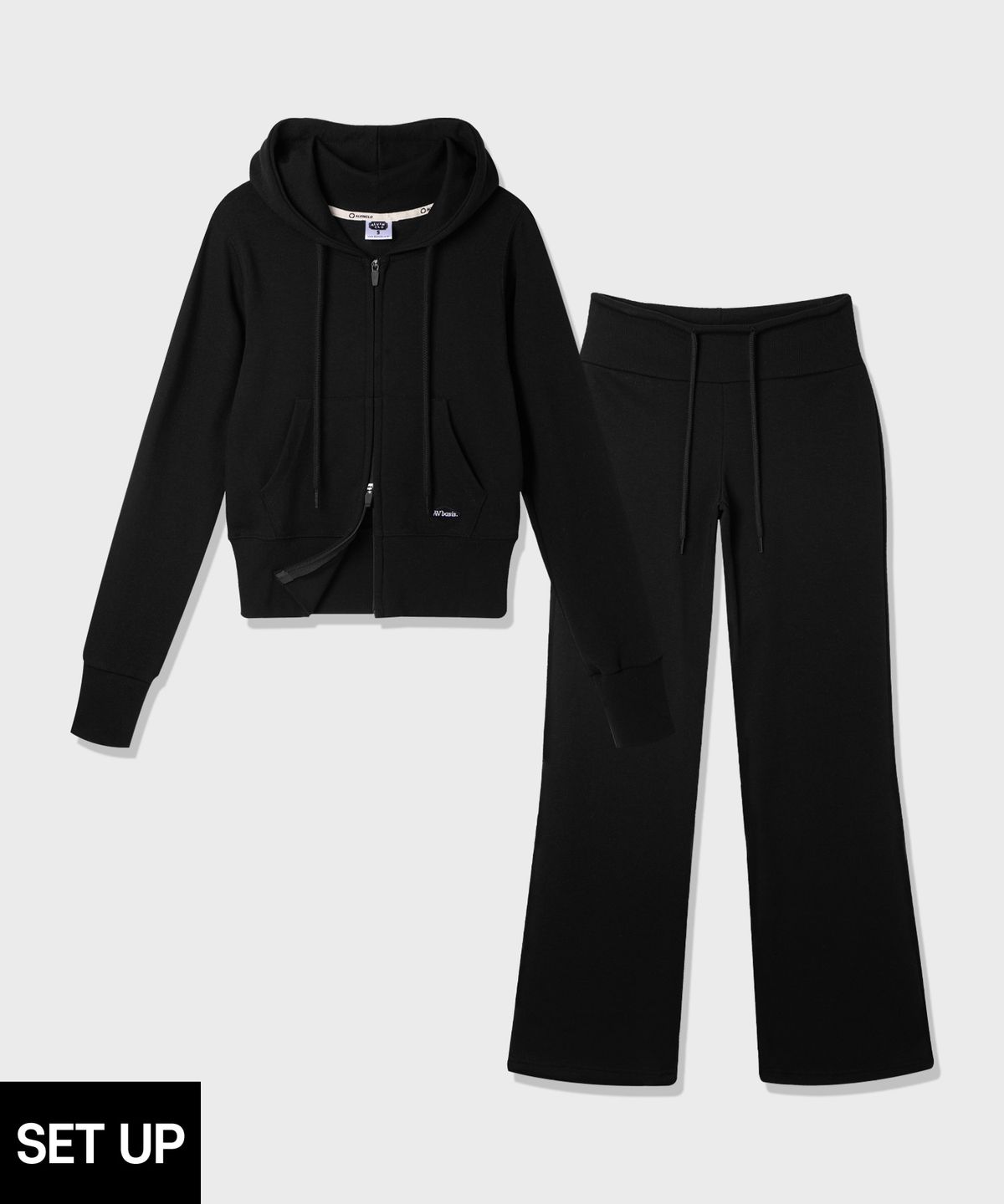 앨빈클로(ALVINCLO) [우먼][SET] 슬림 무지 후드집업 부츠컷 트레이닝 팬츠 셋업