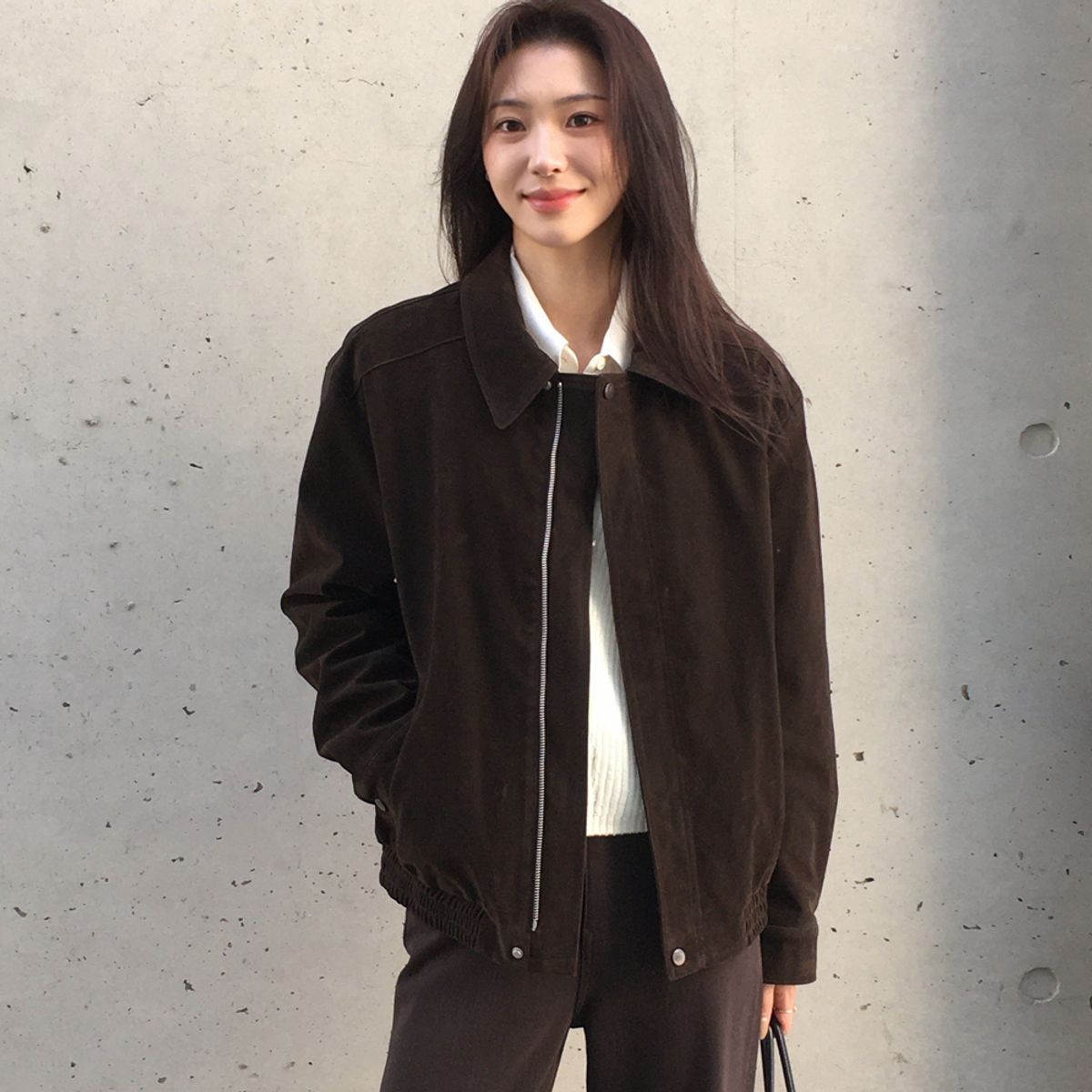 모멧(MOMET) 포엔 스웨이드 블루종 점퍼 다크브라운