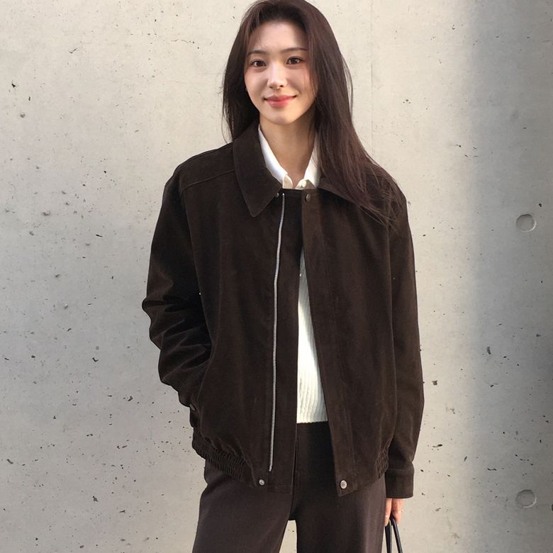 포엔 스웨이드 블루종 점퍼 다크브라운