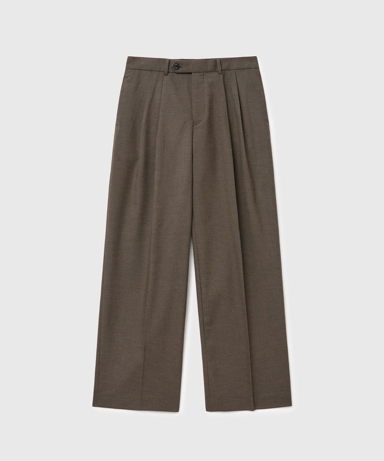 HERRINGBONE TWO TUCK LOOSE FIT SLACKS (BROWN)