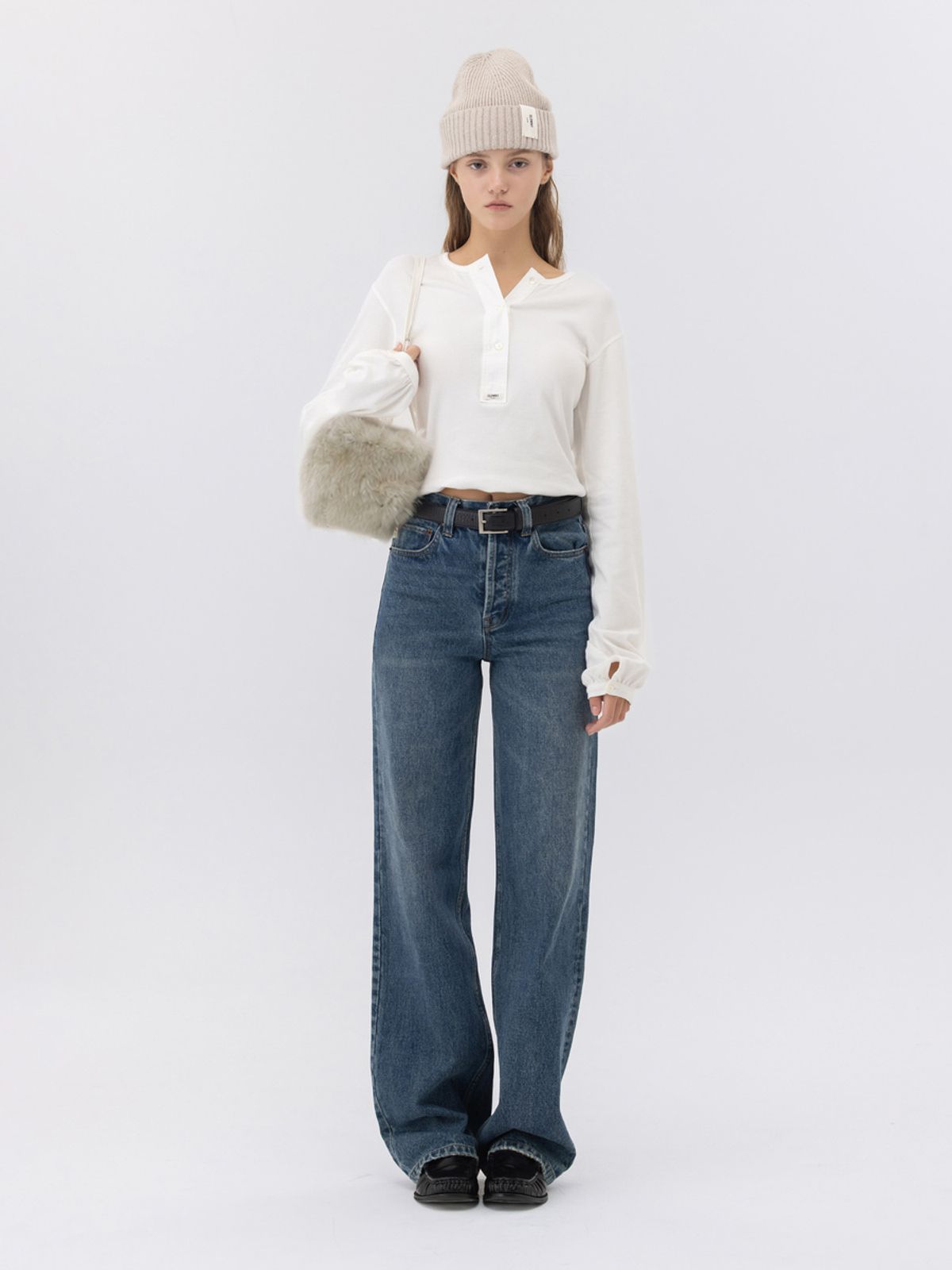 글로니(GLOWNY) THE LINDA HIGH WAIST WIDE JEANS (OCEAN BLUE)