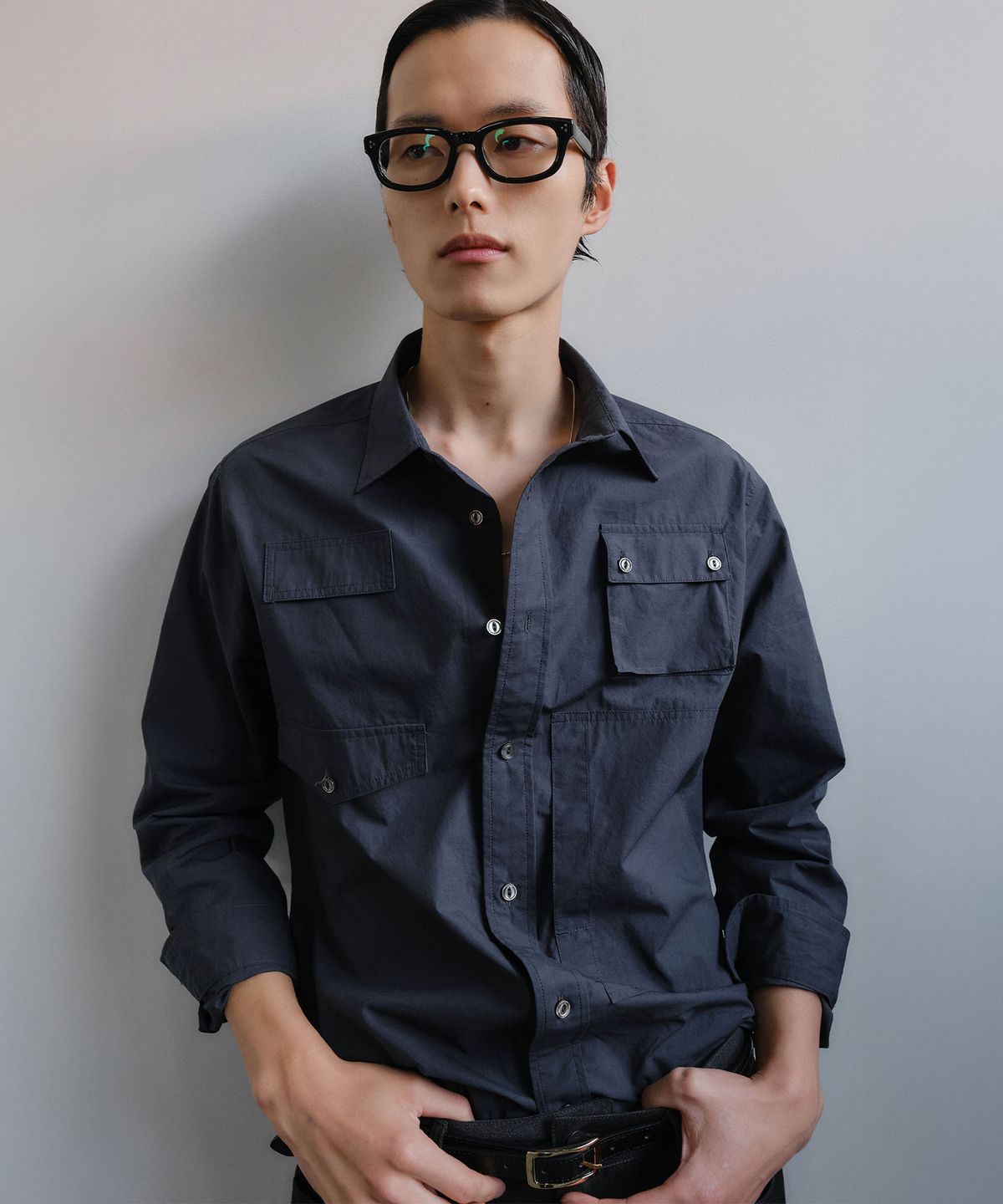 베른(VERN) MILITARY COTTON SHIRT (ASH BLUE)