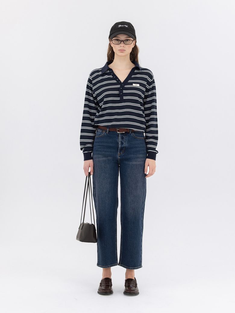90s HIGH RISE WIDE LEG JEANS (SHORT) (DEEP BLUE)
