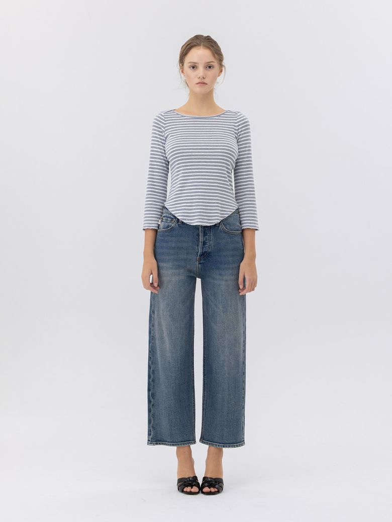 90s HIGH RISE WIDE LEG JEANS (SHORT) (OCEAN BLUE)