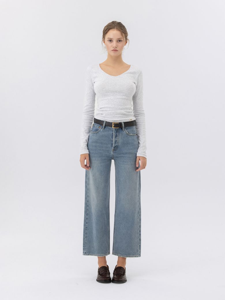90s HIGH RISE WIDE LEG JEANS (SHORT) (LIGHT BLUE)