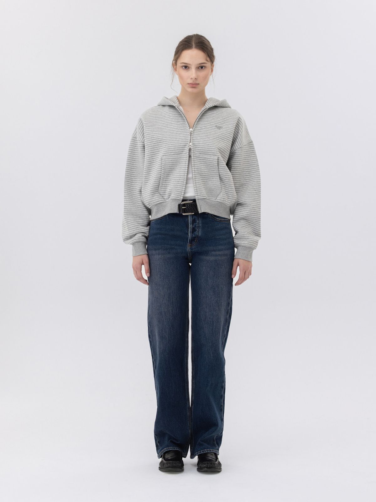 글로니(GLOWNY) 90s HIGH RISE WIDE LEG JEANS (LONG) (DEEP BLUE)
