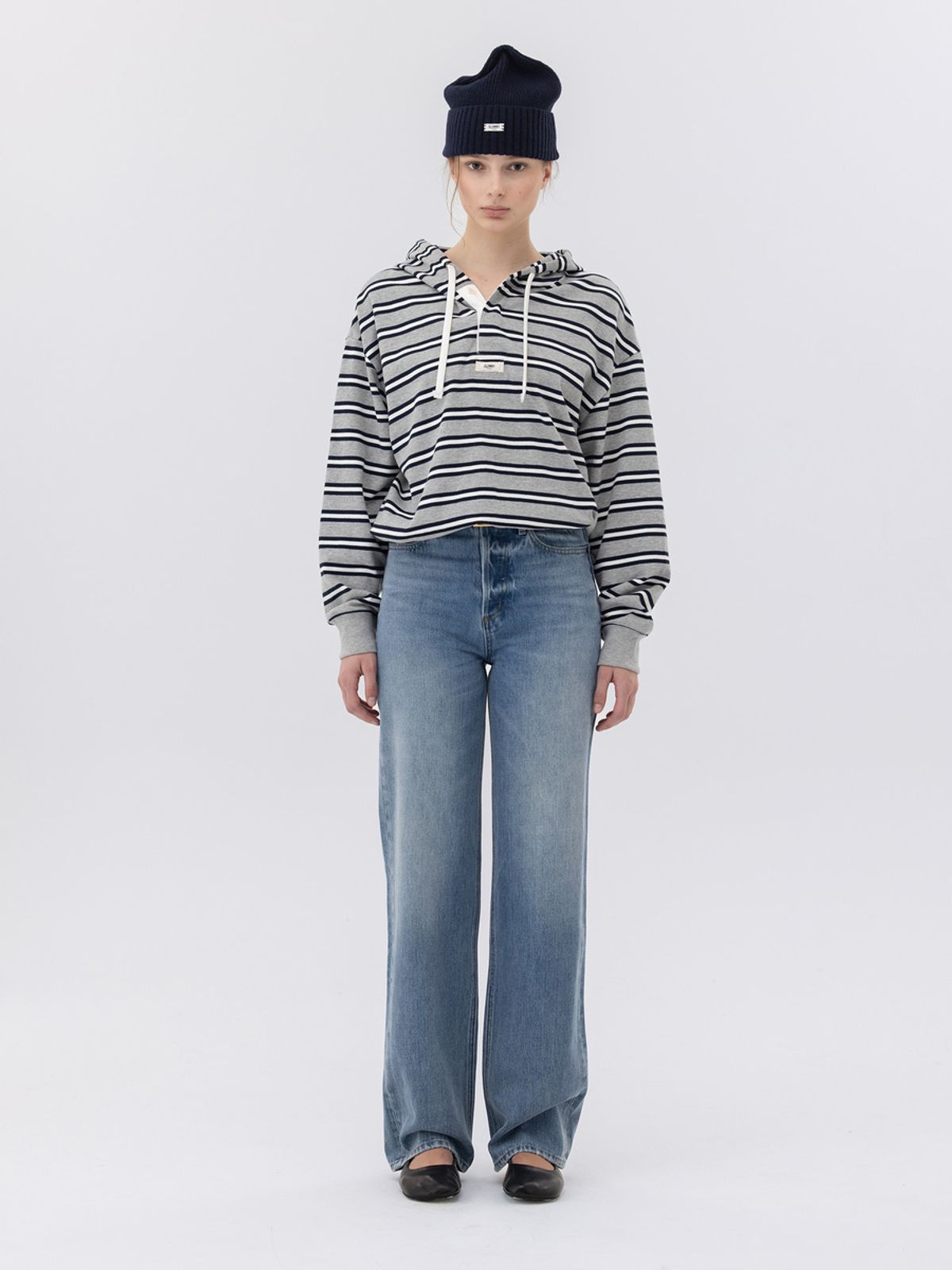 글로니(GLOWNY) 90s HIGH RISE WIDE LEG JEANS (LONG) (MID BLUE)