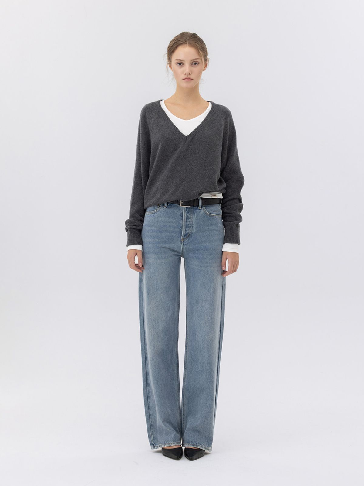 글로니(GLOWNY) 90s HIGH RISE WIDE LEG JEANS (LONG) (LIGHT BLUE)