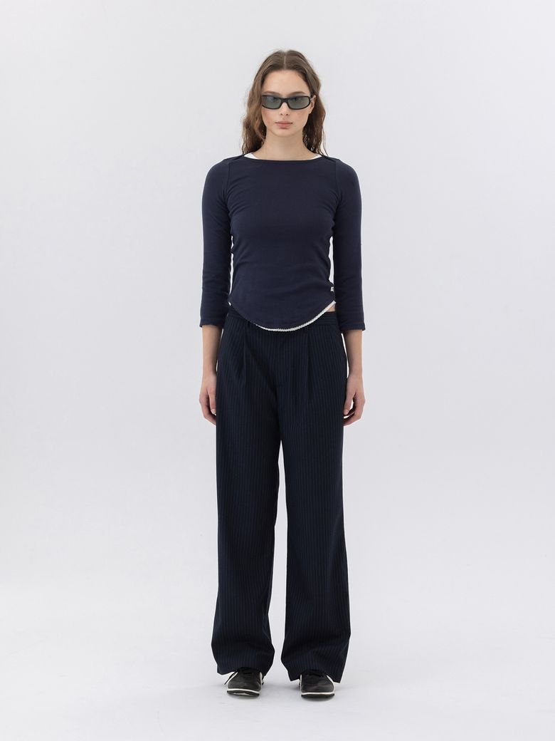 G GENTLE WIDE LEG PINSTRIPE PANTS 2.0 (NAVY)
