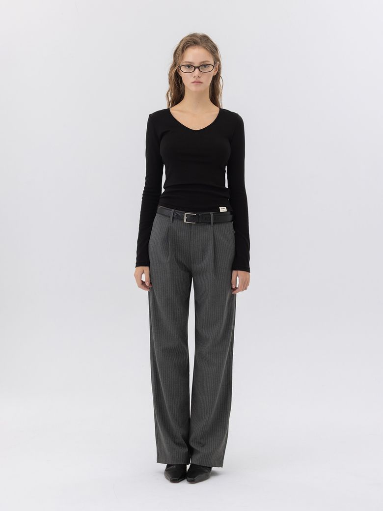 G GENTLE WIDE LEG PINSTRIPE PANTS 2.0 (CHARCOAL)
