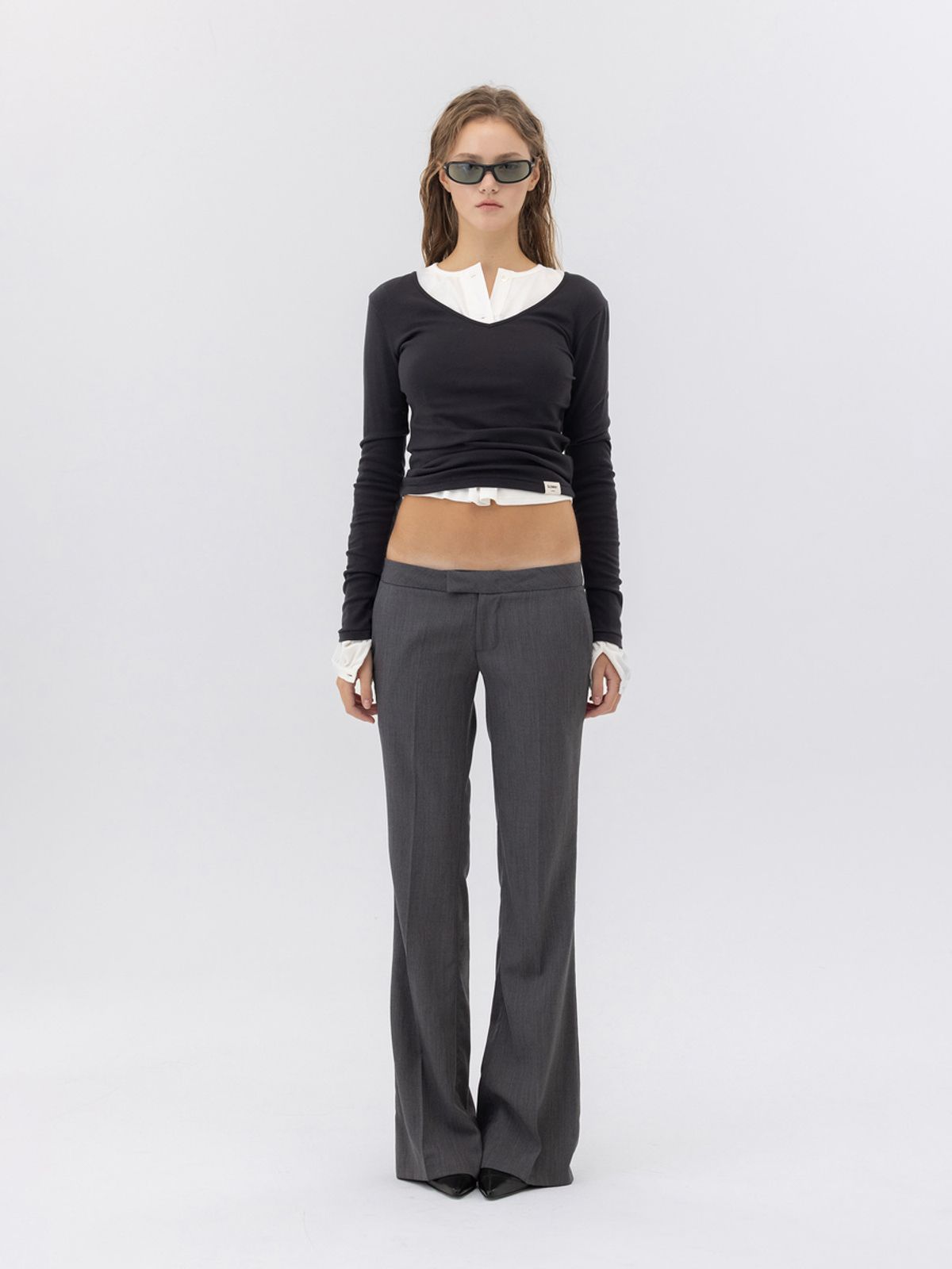 글로니(GLOWNY) G MODERN BOOTCUT WOOL SLACKS (GRAY)