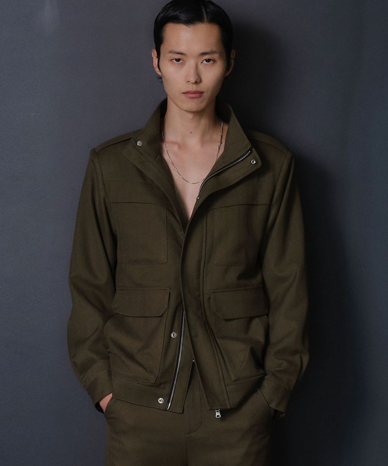 LANE WOOL HERRINGBONE FIELD JACKET (KHAKI)