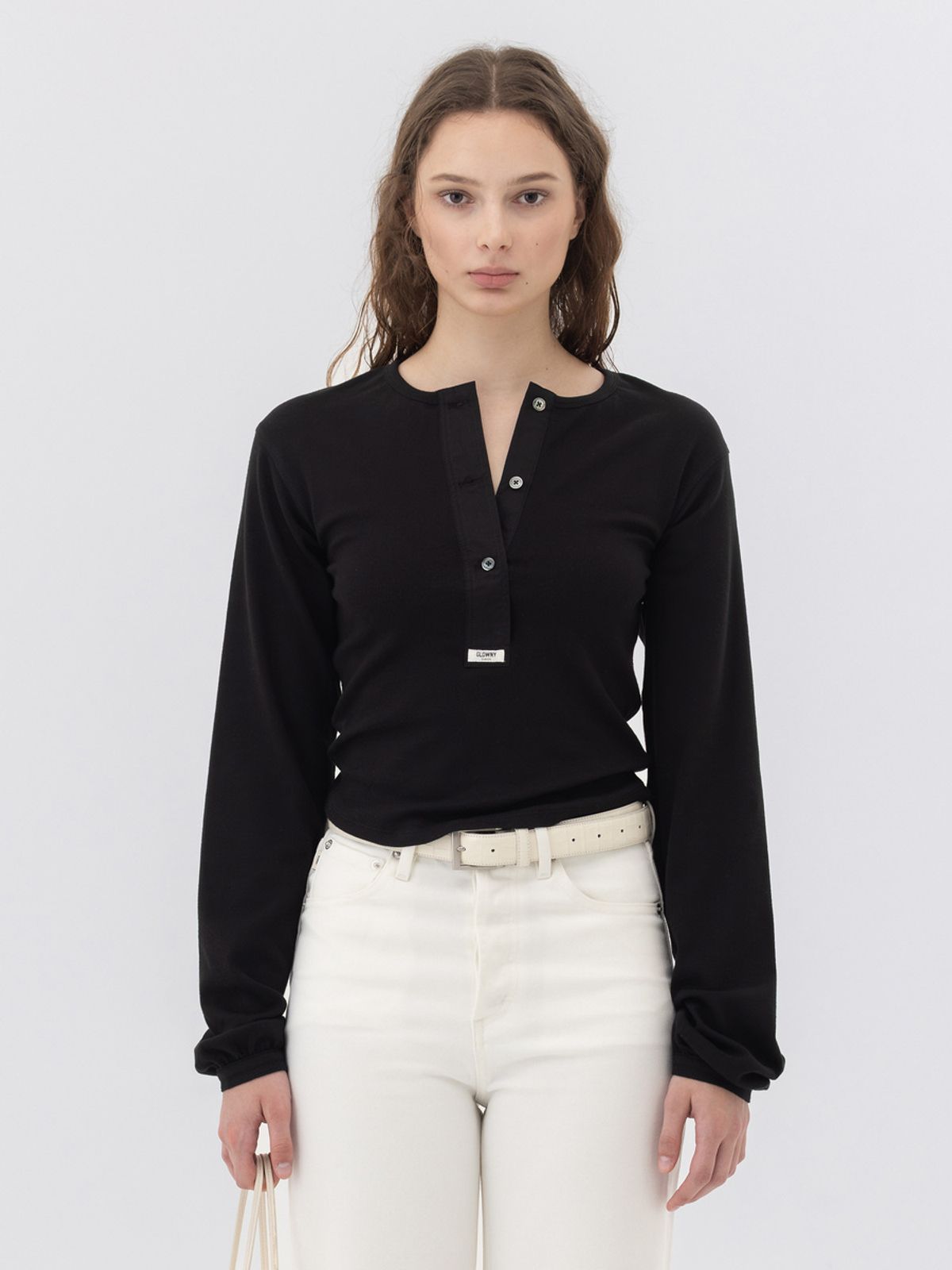 글로니(GLOWNY) G PLAIN HENLEY LONG SLEEVE (BLACK)