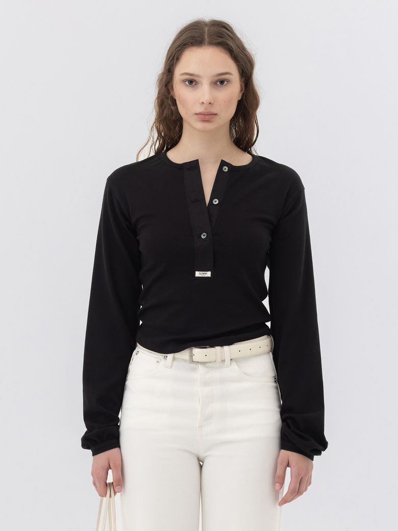 G PLAIN HENLEY LONG SLEEVE (BLACK)