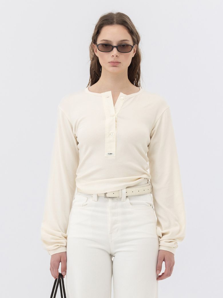 G PLAIN HENLEY LONG SLEEVE (IVORY)