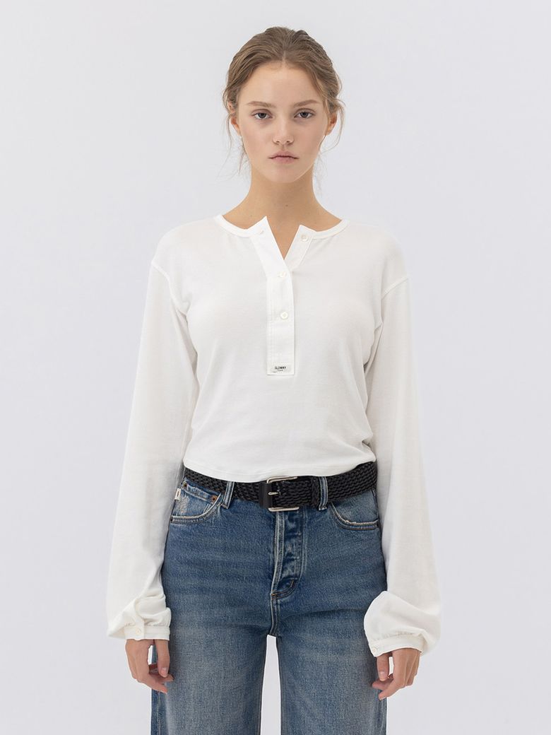 G PLAIN HENLEY LONG SLEEVE (WHITE)