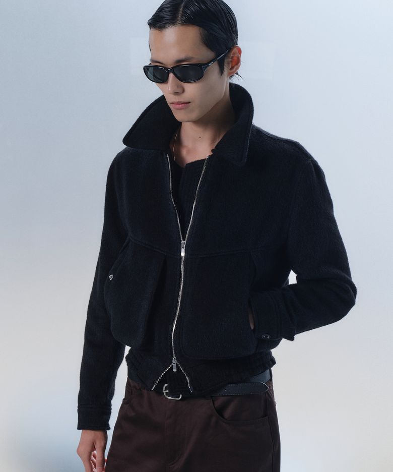 WOOL ALPACA ZIP-UP BLOUSON (BLACK)