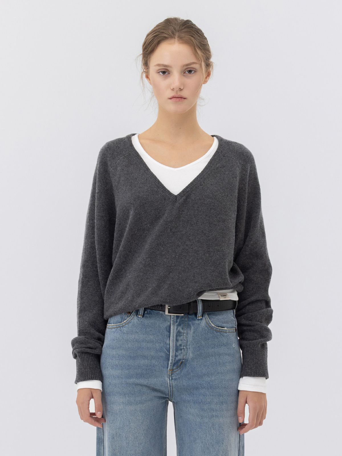 글로니(GLOWNY) G LOOSE DEEP V-NECK KNIT (GRAY)