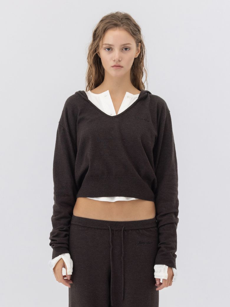 G HUG V-NECK KNIT HOODIE (CHARCOAL)