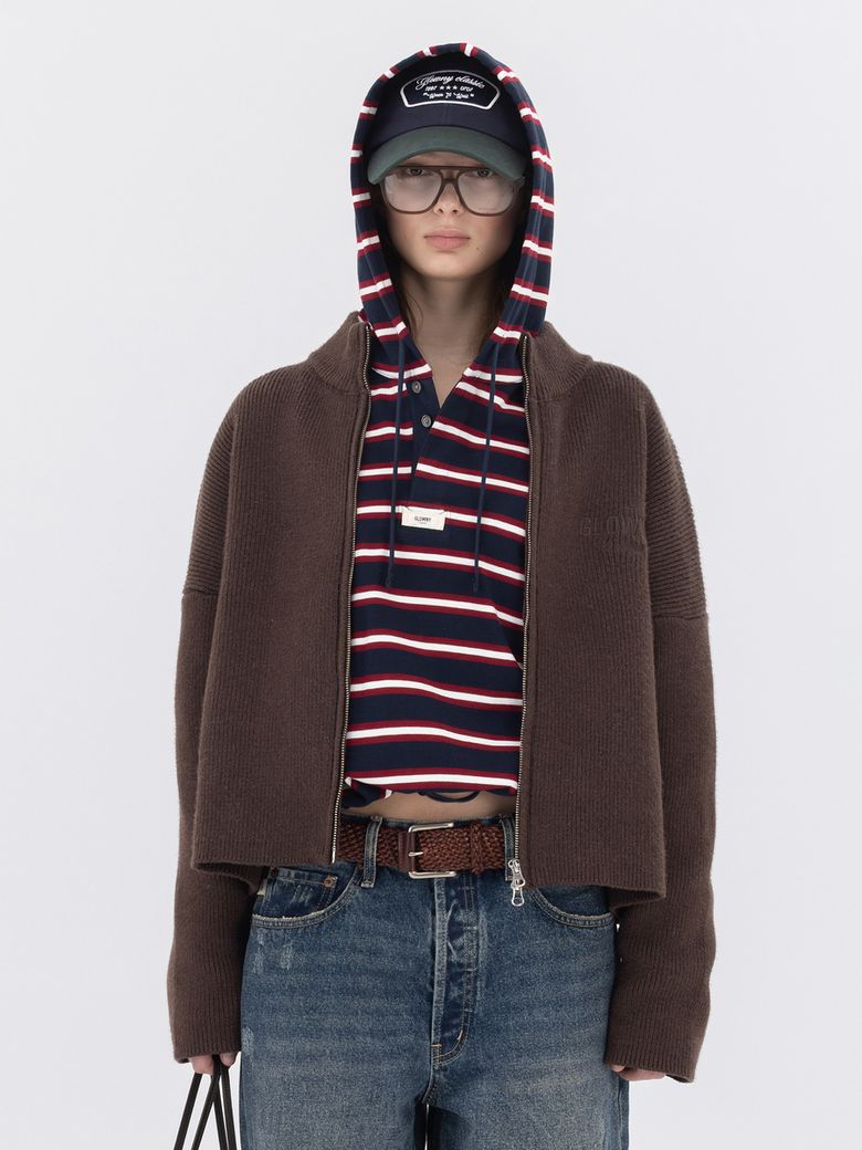 G HALF NECK KNIT ZIP UP (BROWN)