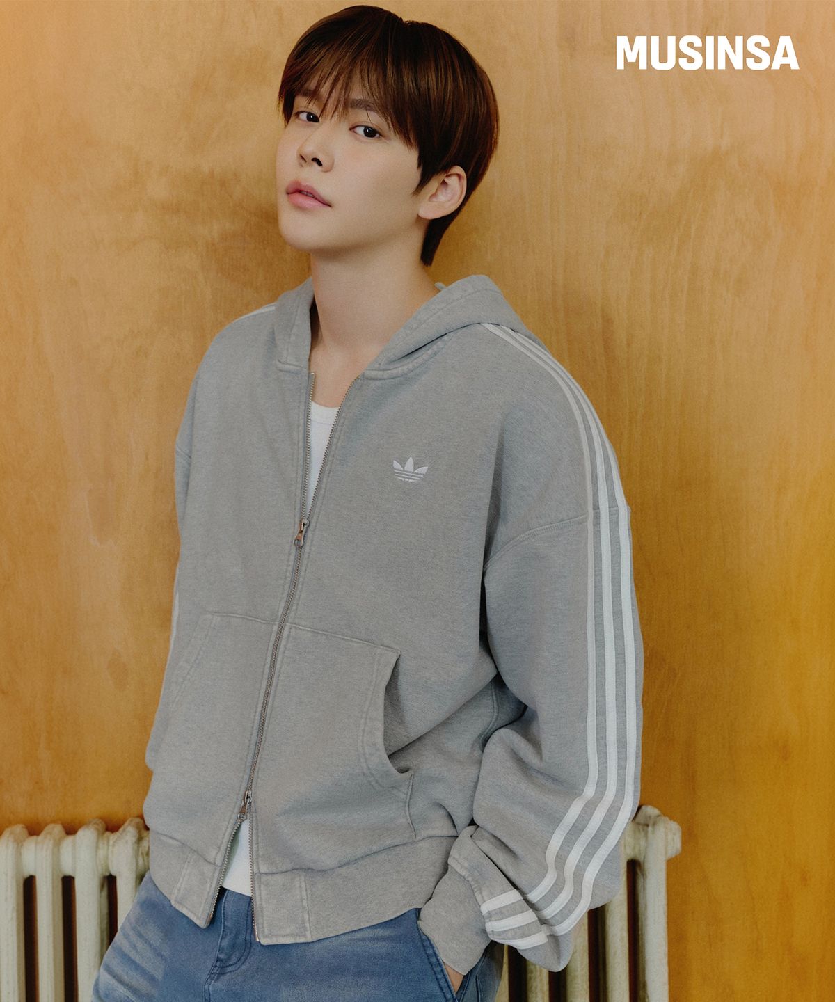 아디다스(ADIDAS) 워시드 후드 집업 - 미디엄그레이헤더 / LC8294