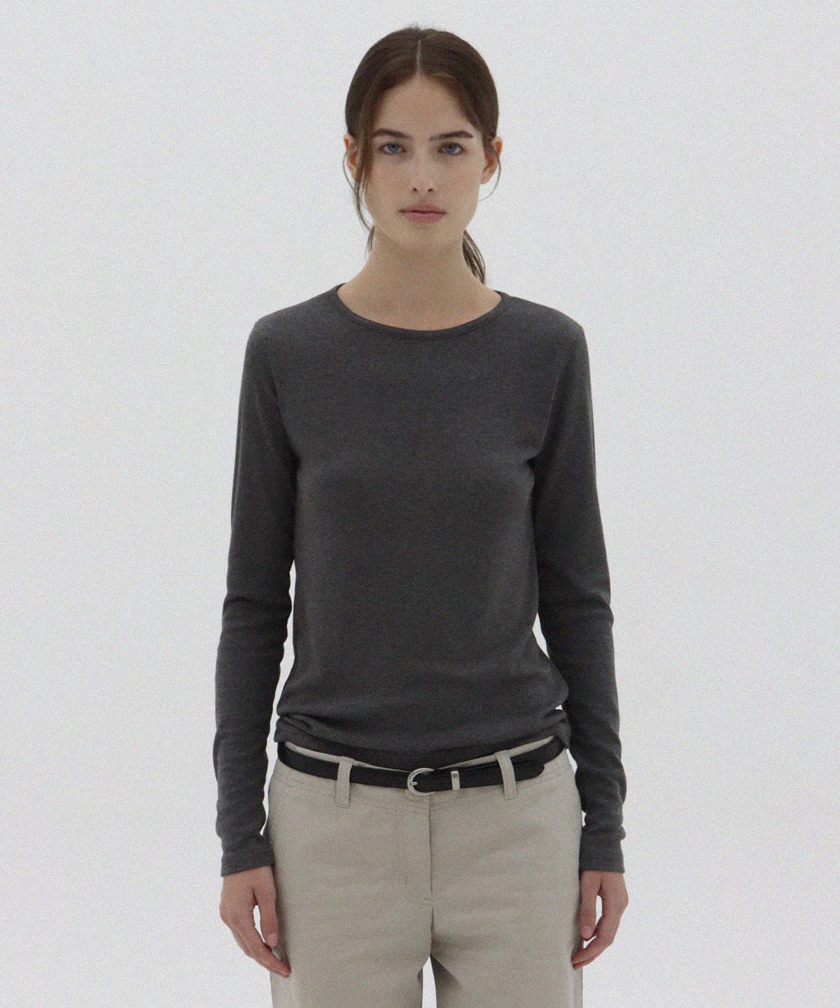 레이크스튜디오(LAKE STUDIO) Wide Neck Rib T-Shirt_Charcoal