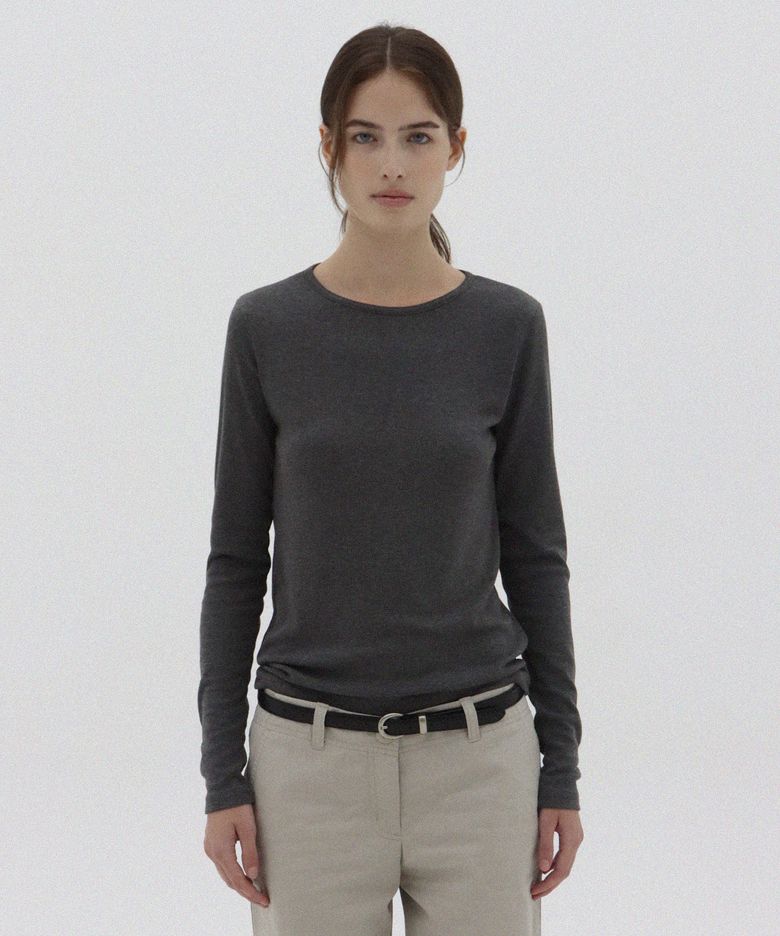 Wide Neck Rib T-Shirt_Charcoal