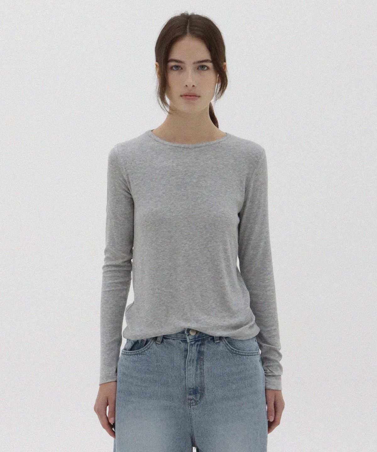 레이크스튜디오(LAKE STUDIO) Wide Neck Rib T-Shirt_Melange Gray