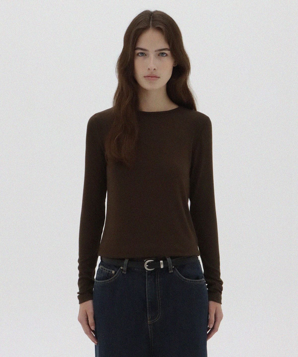 레이크스튜디오(LAKE STUDIO) Wide Neck Rib T-Shirt_Brown