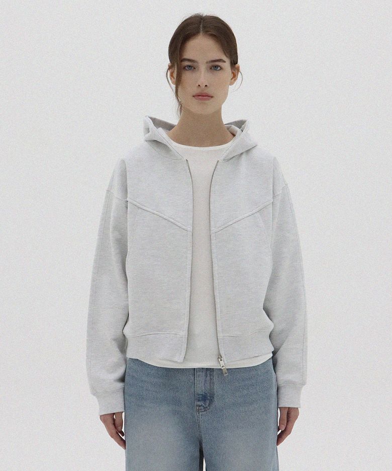 Panelled Zip Hoodie Jacket_White Melange