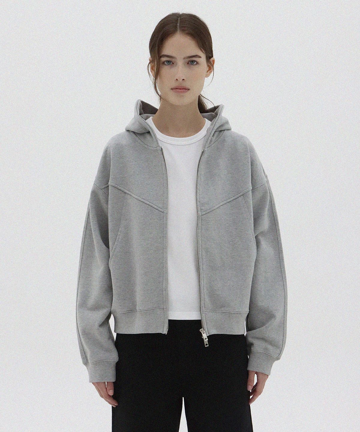 레이크스튜디오(LAKE STUDIO) Panelled Zip Hoodie Jacket_Melange Gray