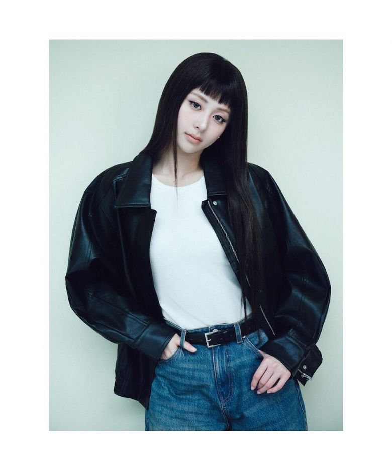 페이크 레더 오버핏 집업 블루종  블랙