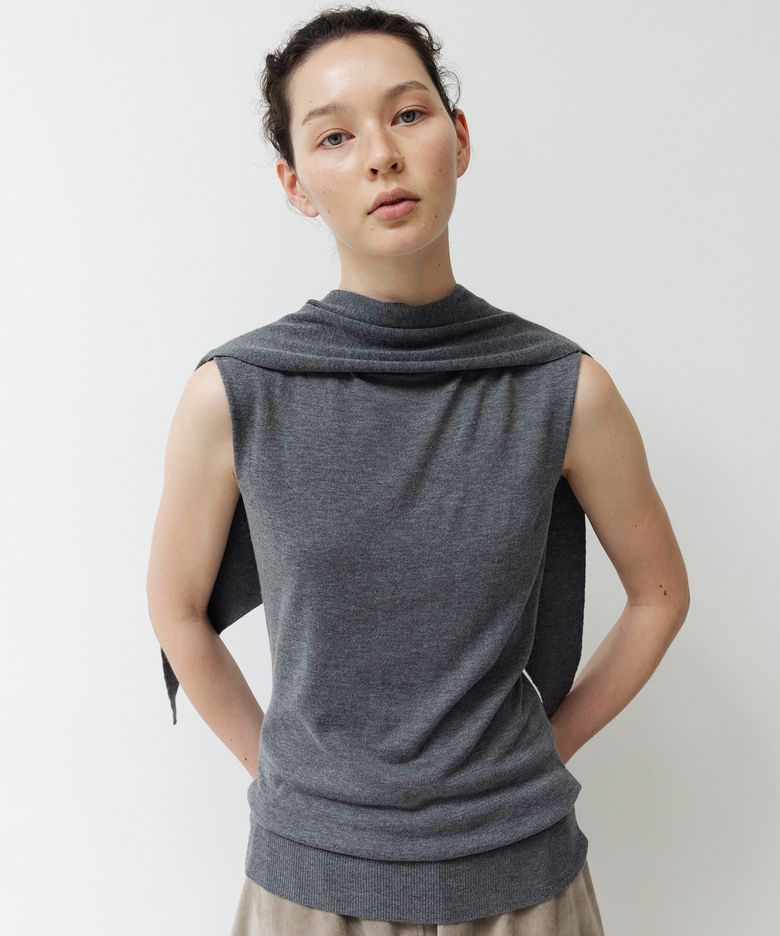 Scarf Sleeveless Cashmere Knit (grey)