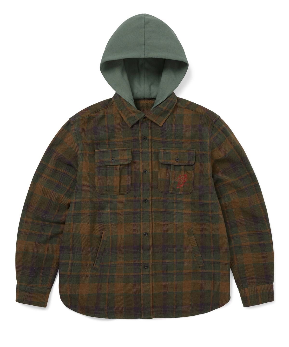 디스이즈네버댓(THISISNEVERTHAT) GD Lightning Bear Hooded Plaid Shirt Olive