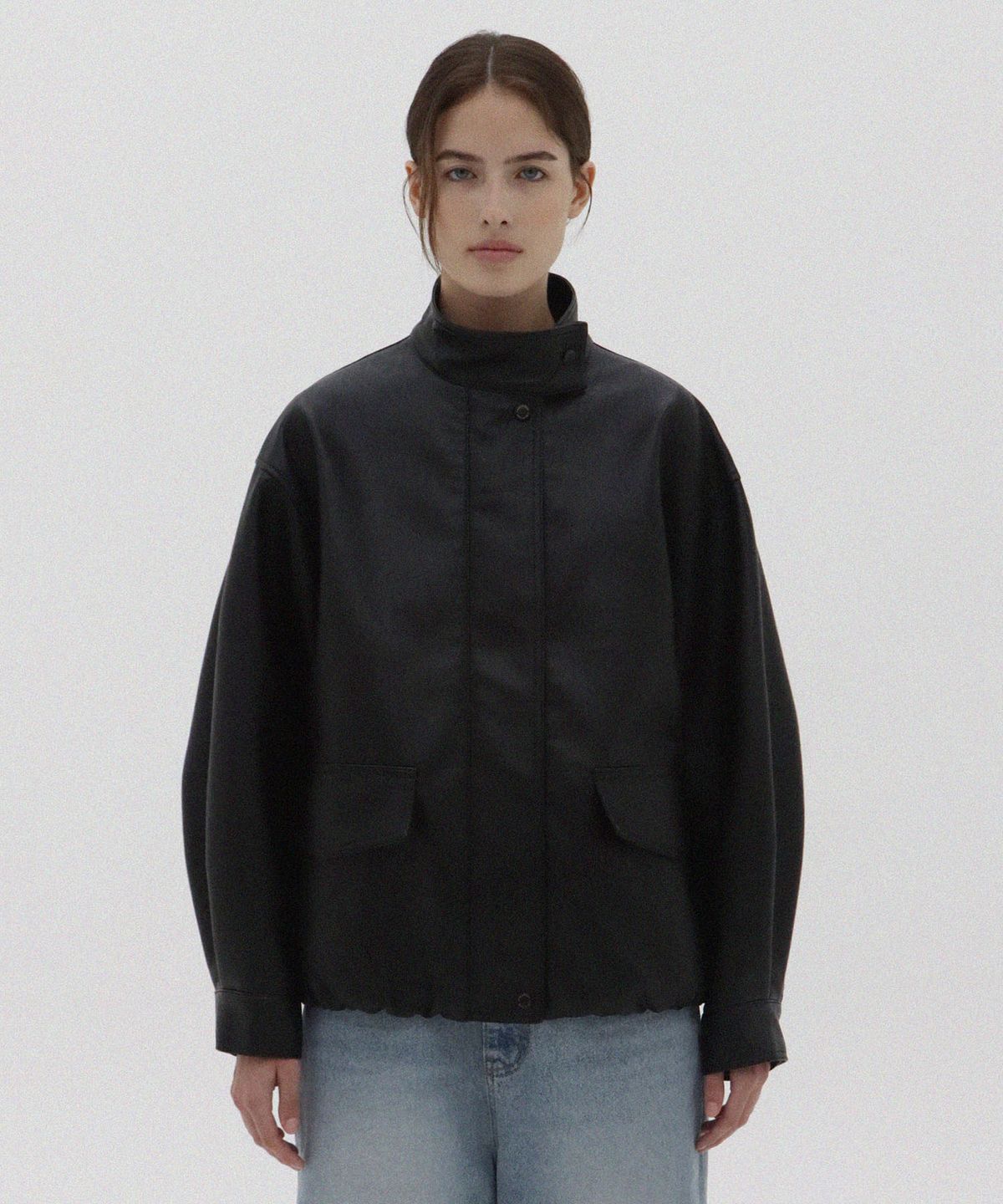 레이크스튜디오(LAKE STUDIO) High Neck Short Leather Jacket_Black