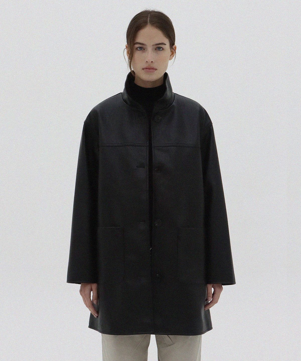레이크스튜디오(LAKE STUDIO) High Neck Half Leather Jacket_Black