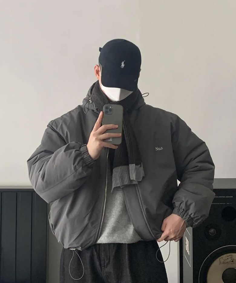 YEI Logo Hood Padding Jacket (차콜)