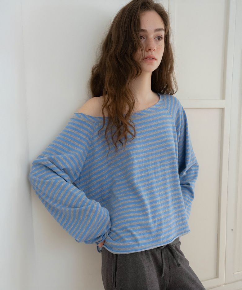 vintage stripe off - shoulder tee (blue)