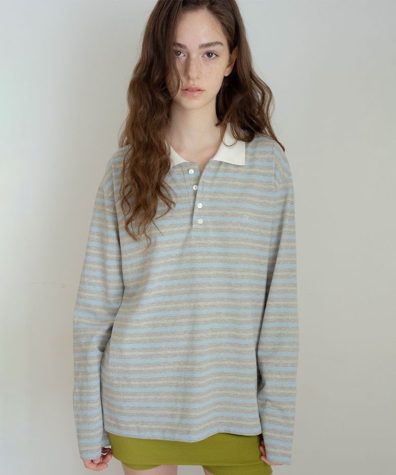 milky pique polo (grey - blue)