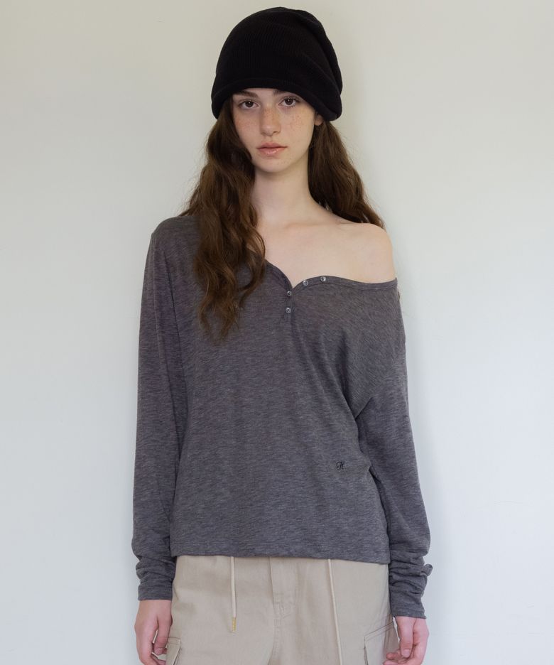 sheer slub button tee (charcoal)