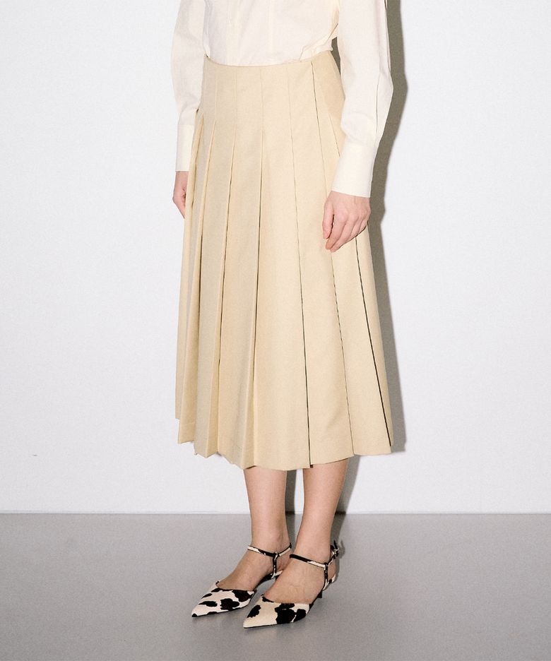 Classic Pleats Wrap Skirt_Butter