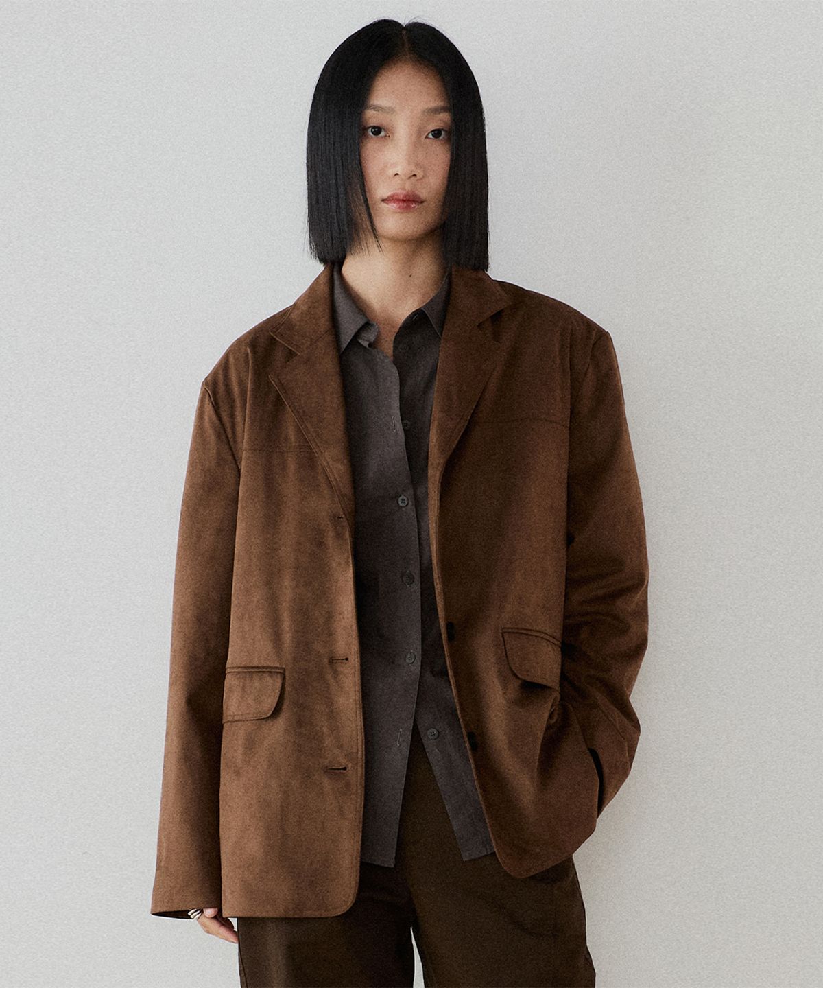 채이(CHAEE) Suede Midi Jacket_Dark Brown
