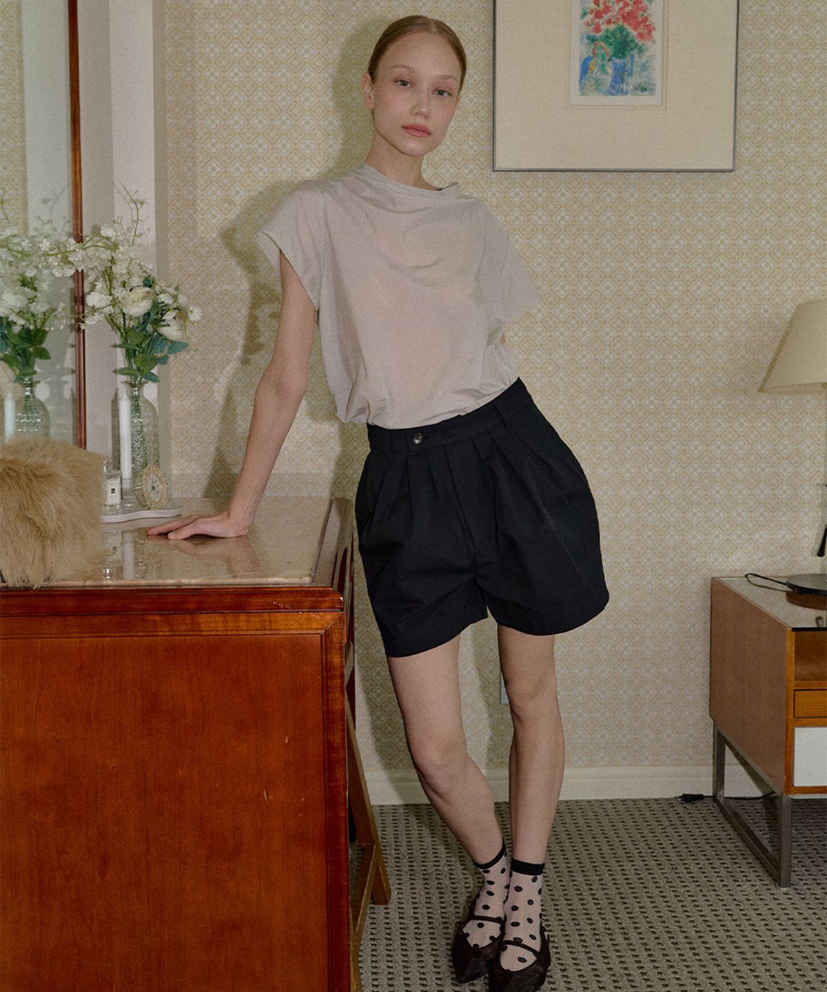 채이(CHAEE) Sheering Mock Neck Blouse [3 Colors]