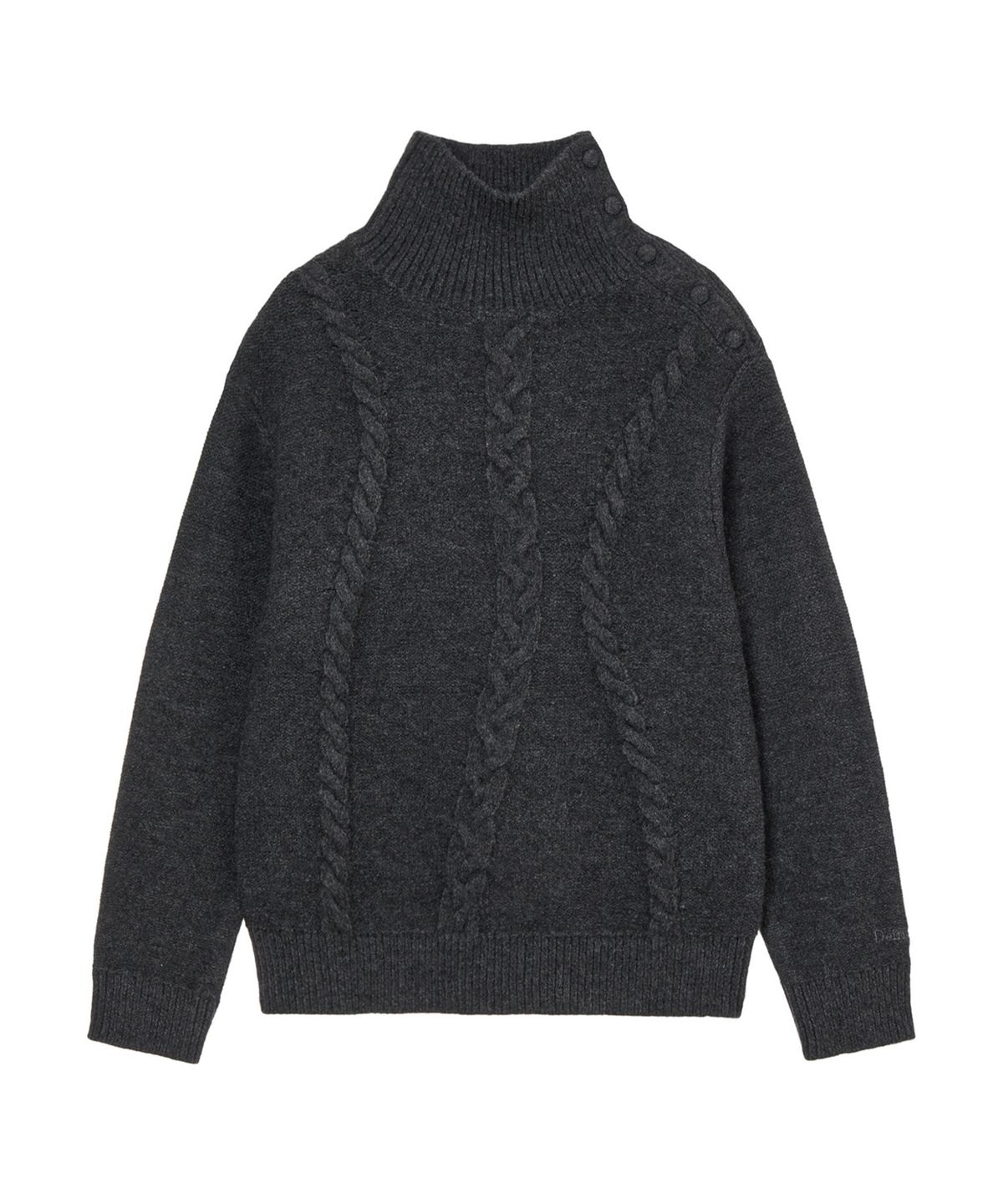 다이닛(DEINET) BUTTON HIGH-NECK TWIST KNIT IN CHARCOAL